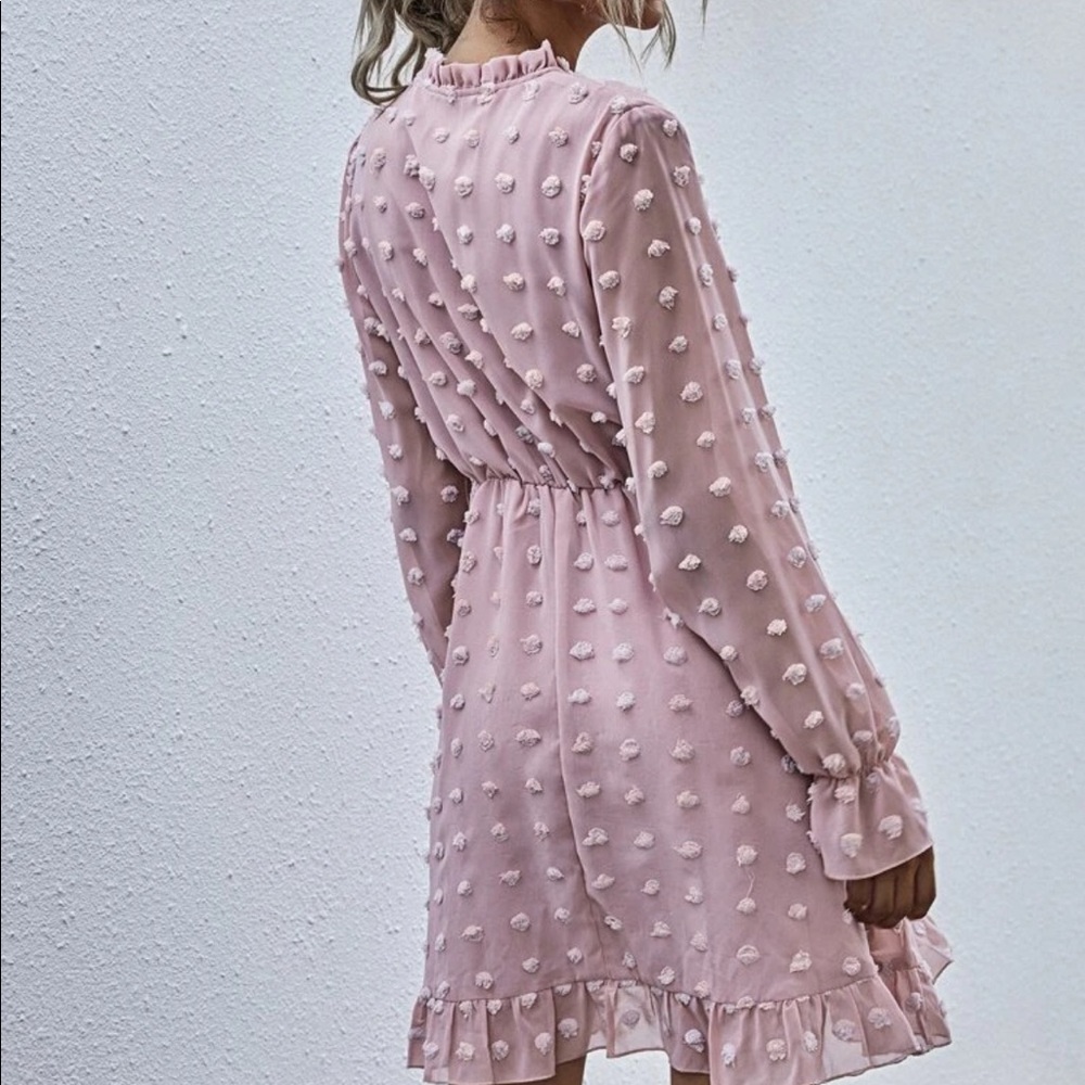 Boho Swiss dot tie neck ruffle hem dress - Picture 3 of 5